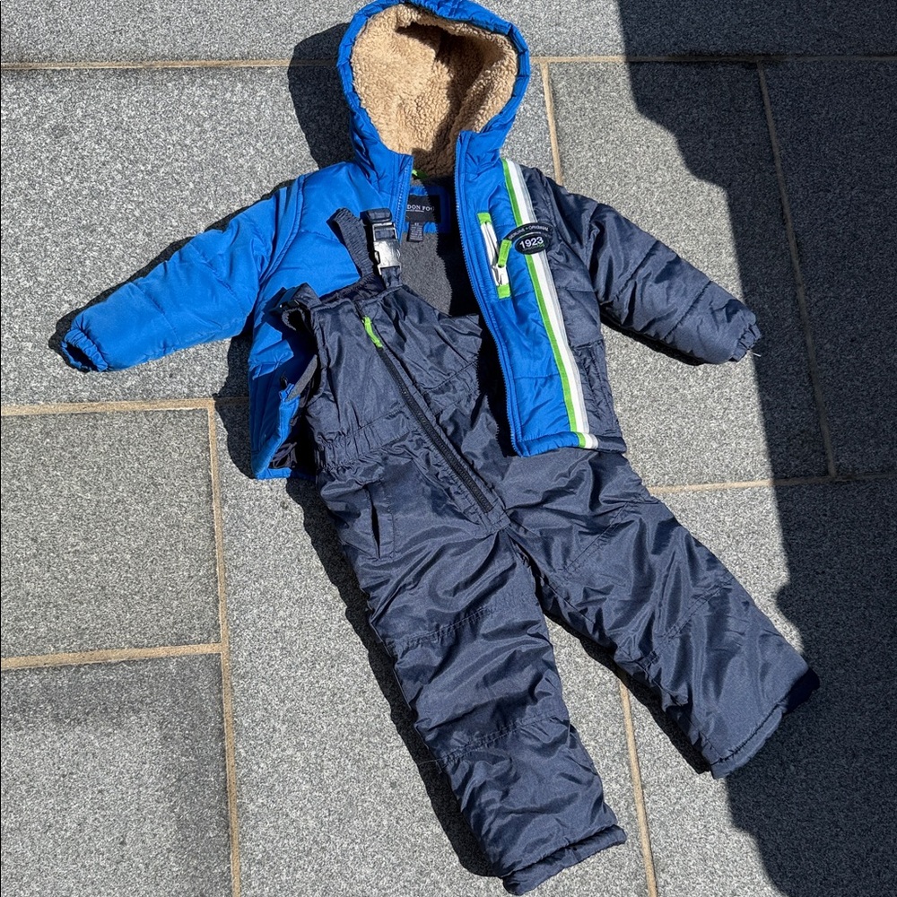 London fog Blue & Navy Kids 2-Piece Snow Suit (Jacket + Bib Overalls)